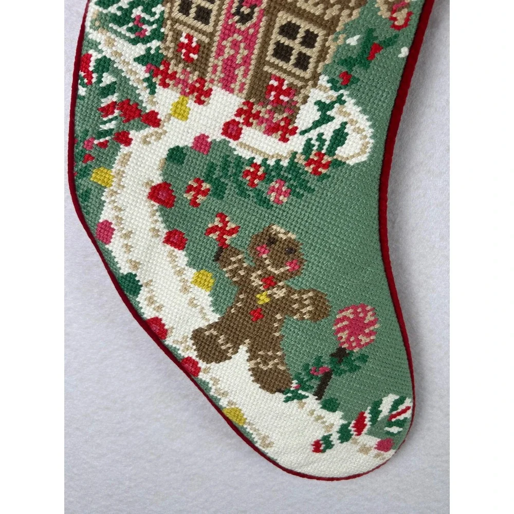Lands End Gingerbread Needlepoint Christmas Stocking Monogram Eve